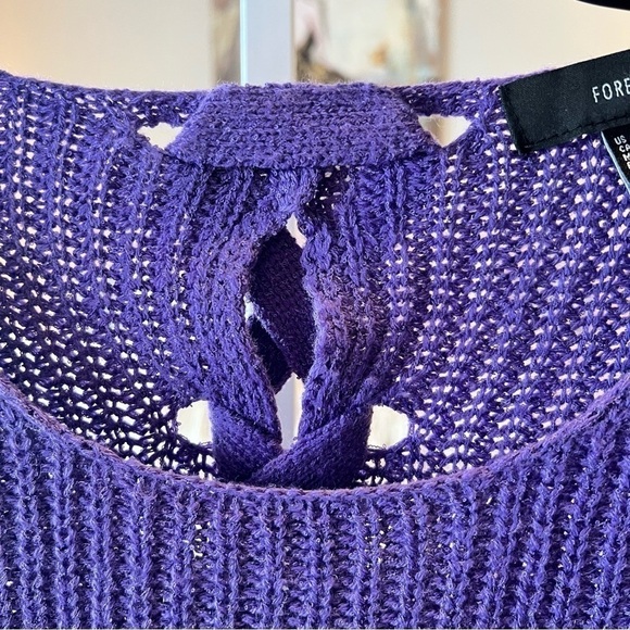 FOREVER 21 Purple S Slouchy Lace Up Back Box Sweater Cable Knit Scoop Neck - Picture 2 of 15